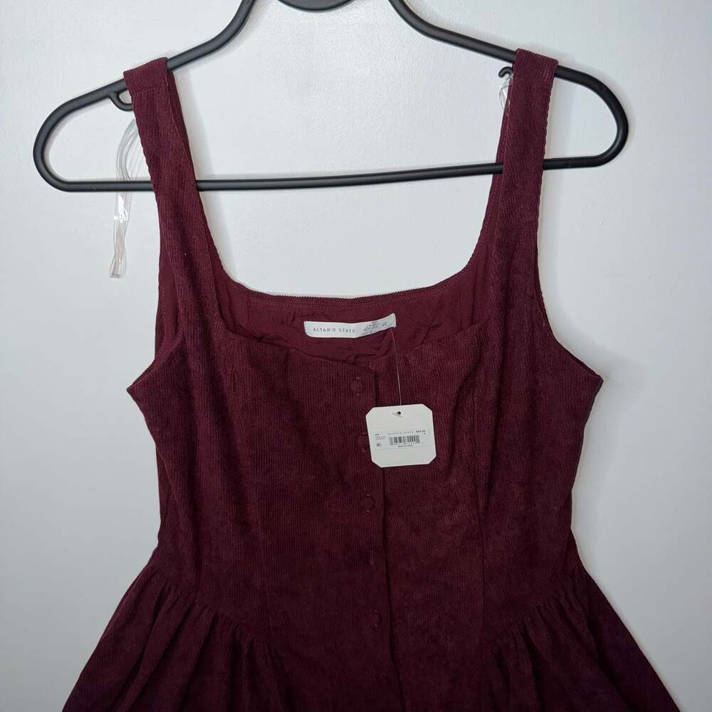 Altar'd State Burgundy Corduroy Button Front Square Neck Mini Dress - Picture 12 of 12